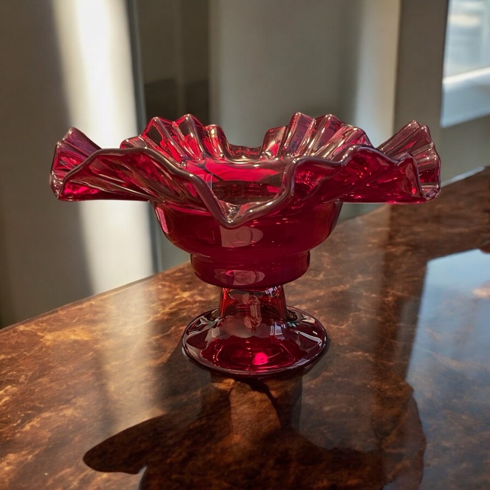 Beautiful vintage Fenton double crimped compote dish. Perfect condition